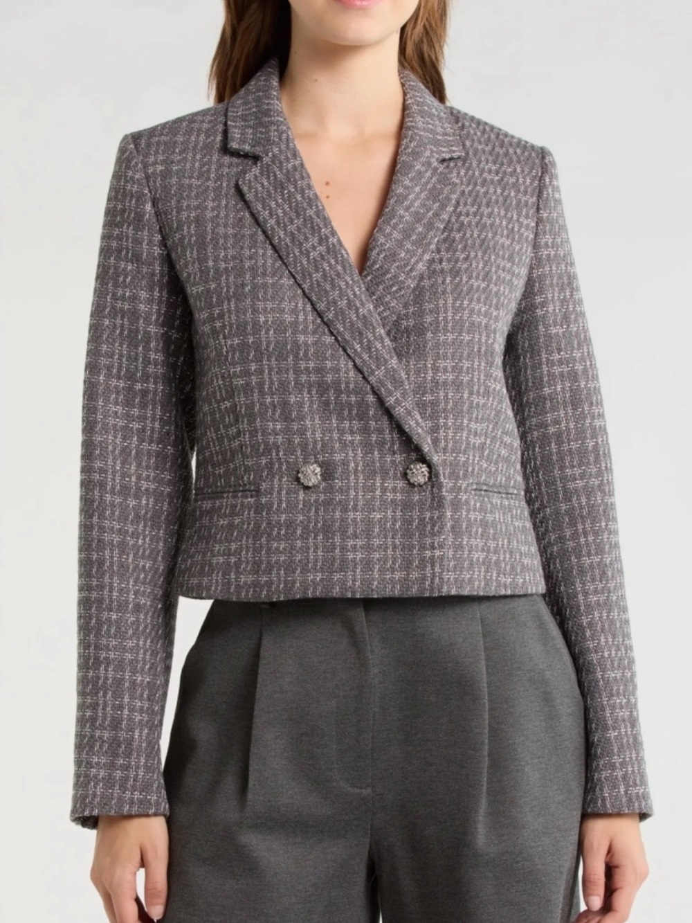 BNWT! Rag & Bone Elvy Crop Double-Breasted Tweed Blazer - Dusty Mauve Size 6
